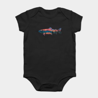 Trout Silhouette Fly Fishing Mountain Sunset River Stream Art Baby Bodysuit